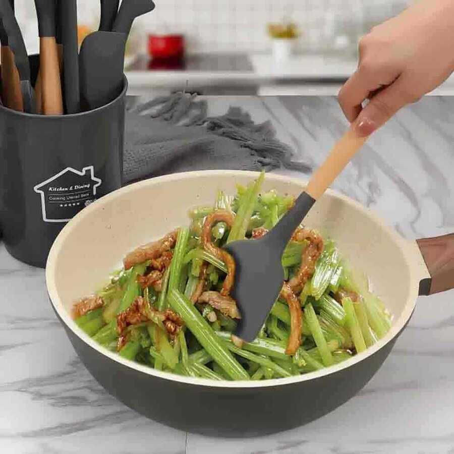 Lia Silikon Servis Spatula Ahşap Sap 31,5 cm