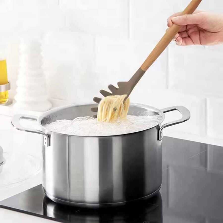 Lia Silikon Spagetti Kaşığı Ahşap Sap 31,5 cm